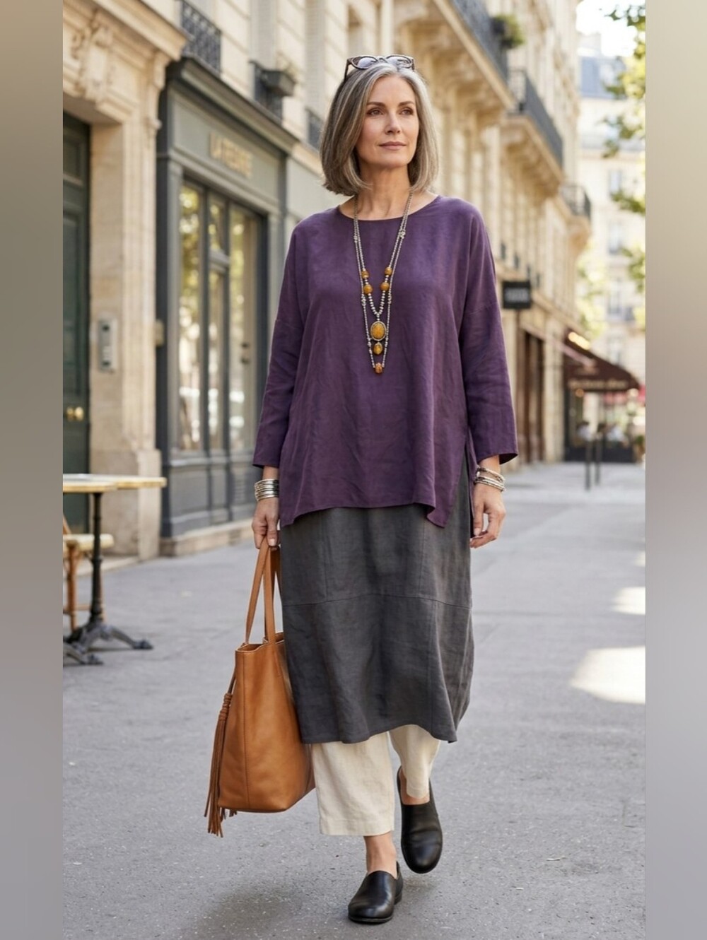 Lagenlook Arsty 100% Silk Tunic Top - Deep Plum Purple